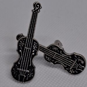 Violin Enamel Cufflinks in Black and Silver